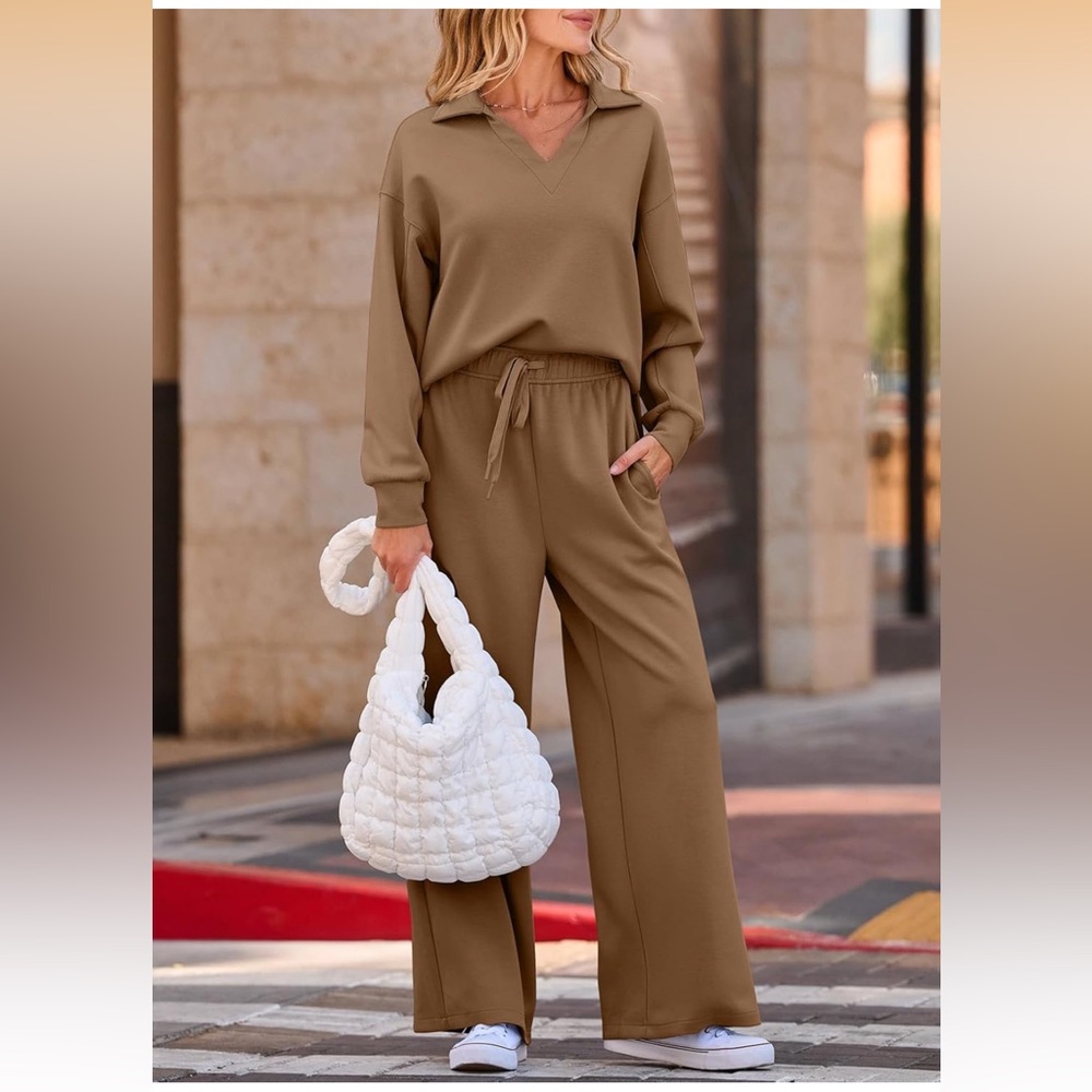 EVALESS Two Piece Women Lounge Set in Coffee 2X - Picture 3 of 16